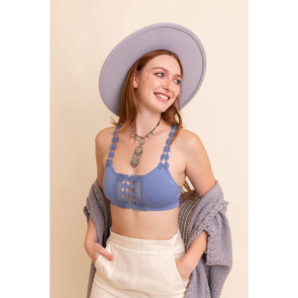 Blue Boho Eye Lace Applique Bralette